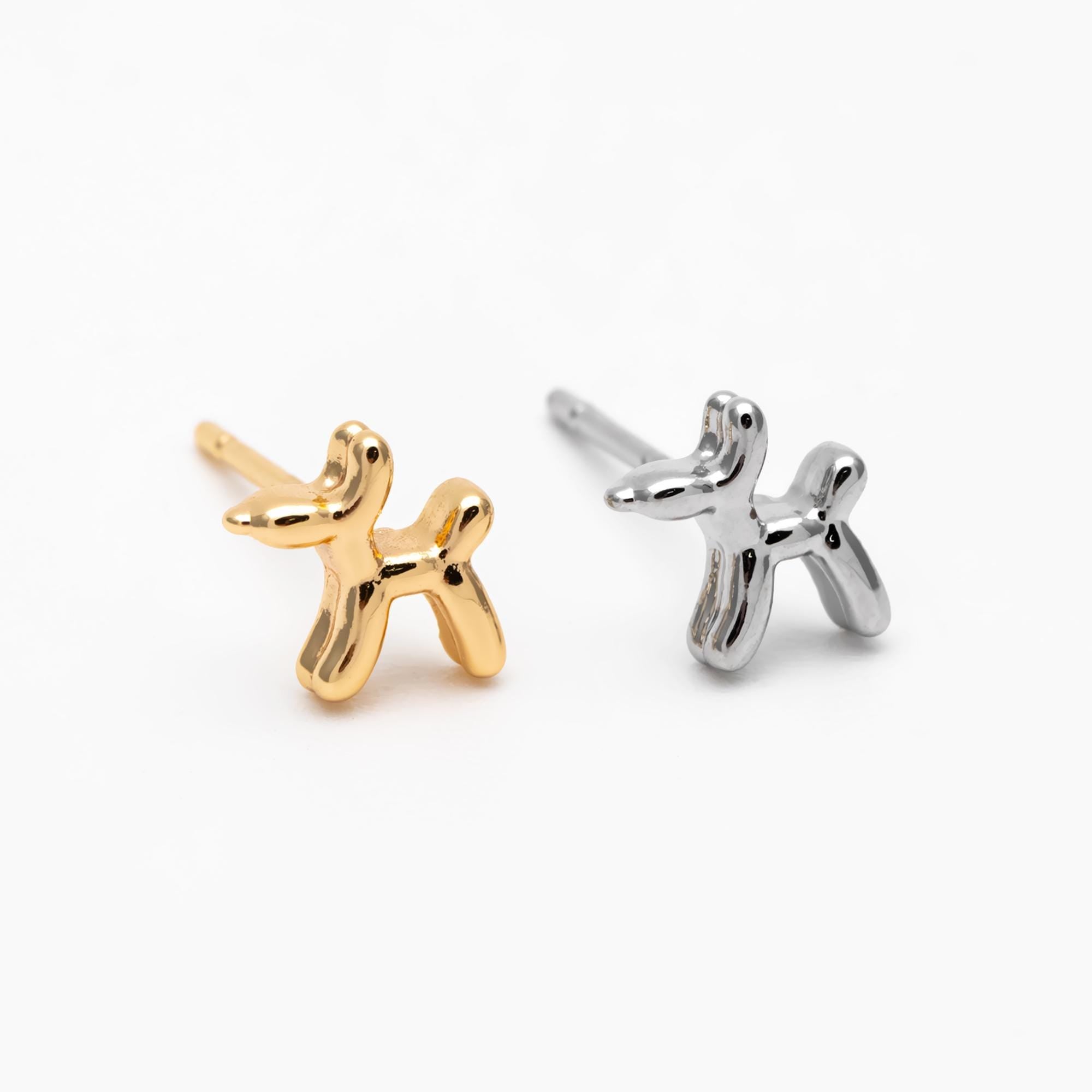 10pcs Gold/ Silver Tone Dog Earrings, 18K Gold/ Rhodium Plated Brass, Minimalist Balloon Dog Stud Earring (GB-4665)